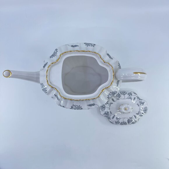 spode colonel gray bone china tea coffee pot floral garland gold trim - Picture 8 of 8